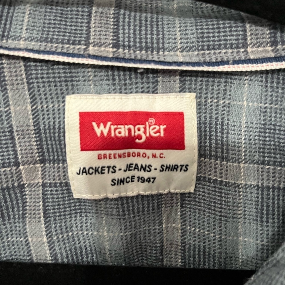 Wrangler Men's Blue Gray Checkered Button Down Shirt XXL - Picture 3 of 8